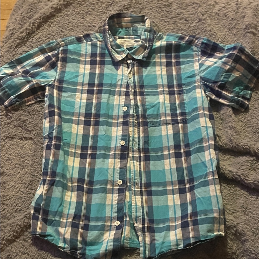 Old Navy Blue and White Plaid Kids Button-Down Shirt